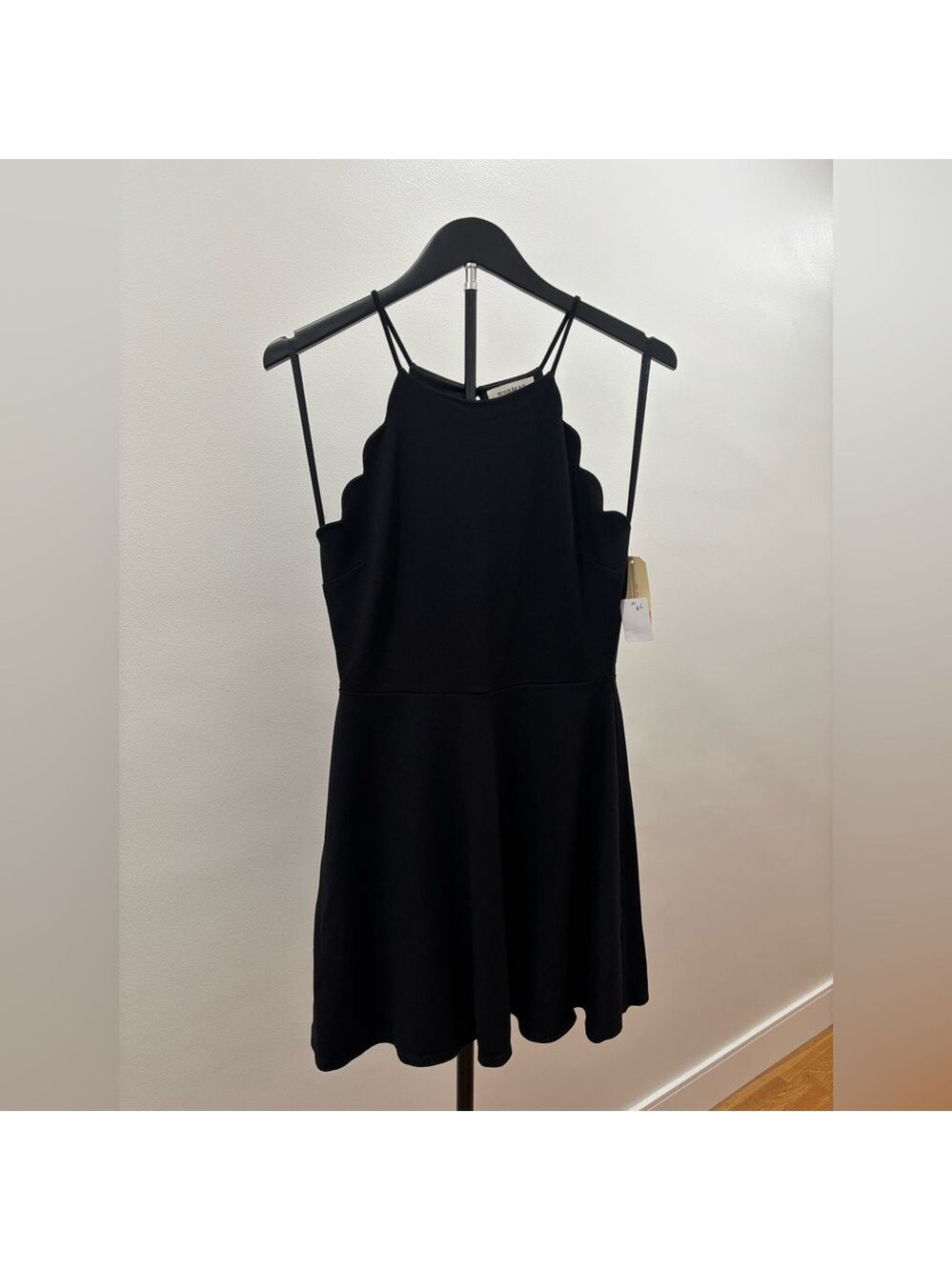 544. NWT! Monteau Black Scallop-Edge Spaghetti Strap Mini Dress - Women